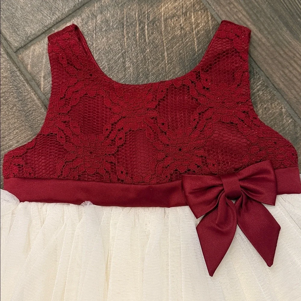 American Princess Burgundy Ivory Tulle Flower Girl Dress 24M Holiday Wedding